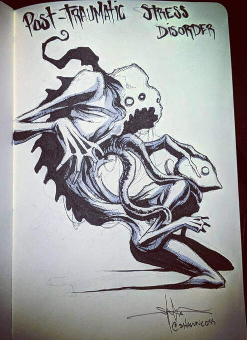 Pictured: "Post Traumatic Stress Disorder" Artwork by Shawn Coss.